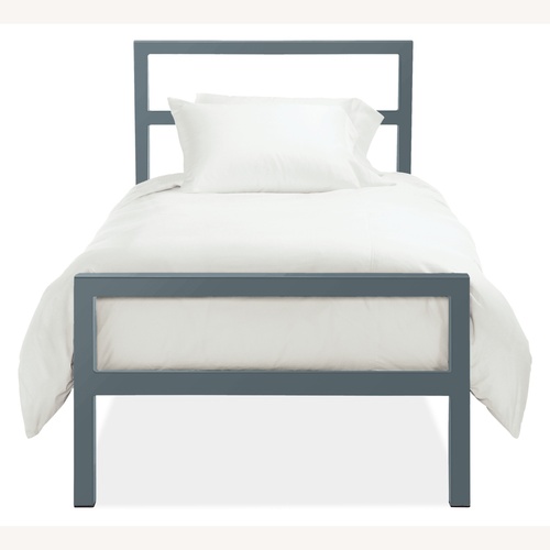 Used Room & Board Parson Blue Stainless Steel Twin Bed for sale on AptDeco