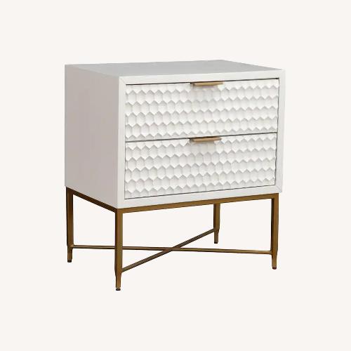 Used Origins by Alpine White Pearl Wood 2-drawer Nightstand for sale on AptDeco