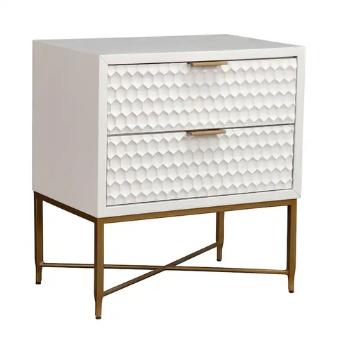 Used Origins by Alpine White Pearl Wood 2-drawer Nightstand for sale on AptDeco