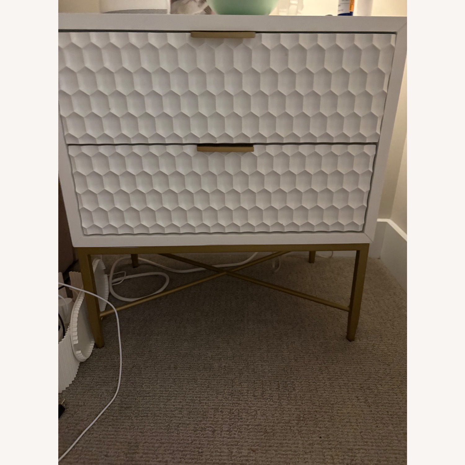 Origins by Alpine White Pearl Wood 2-drawer Nightstand - image-2