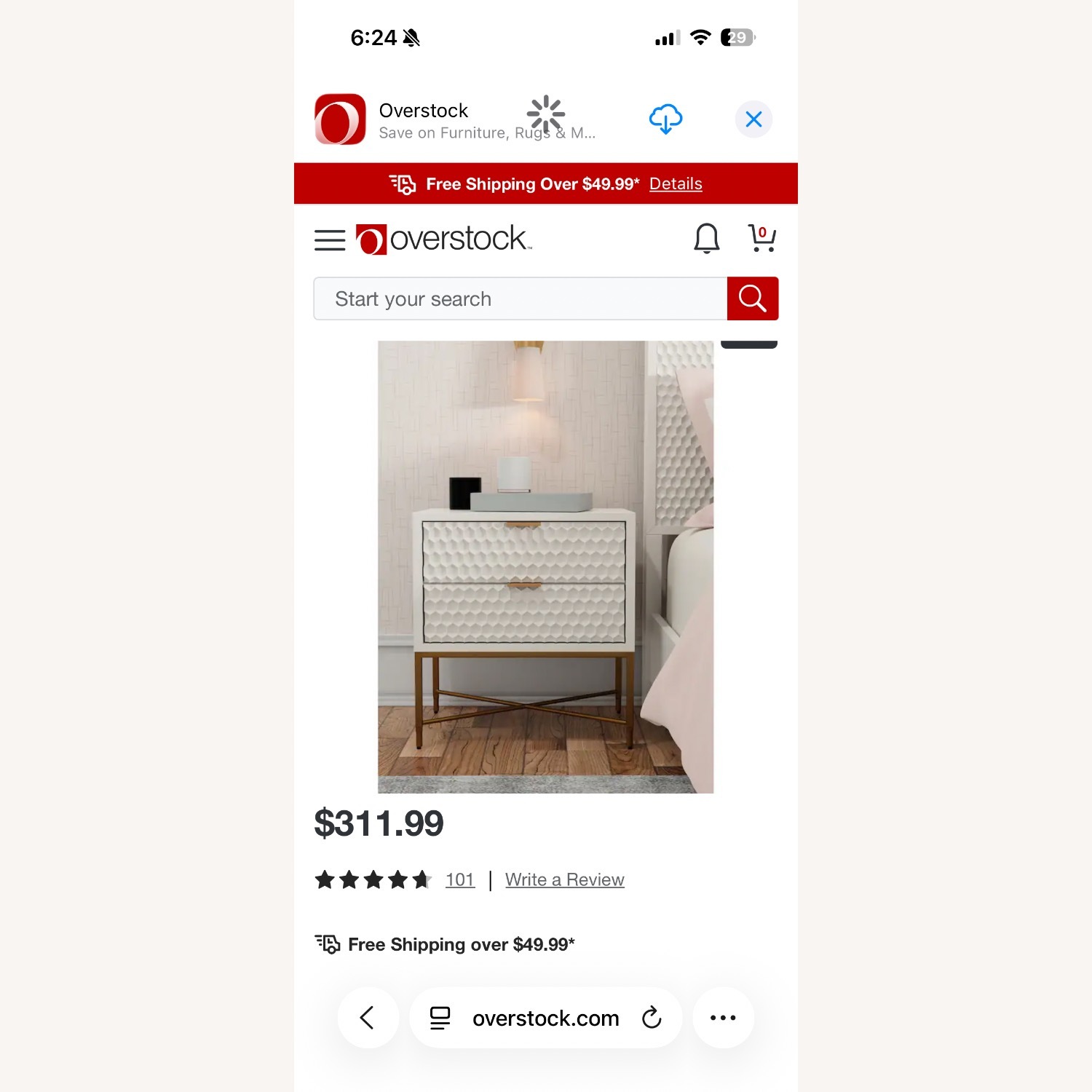 Origins by Alpine White Pearl Wood 2-drawer Nightstand - image-1