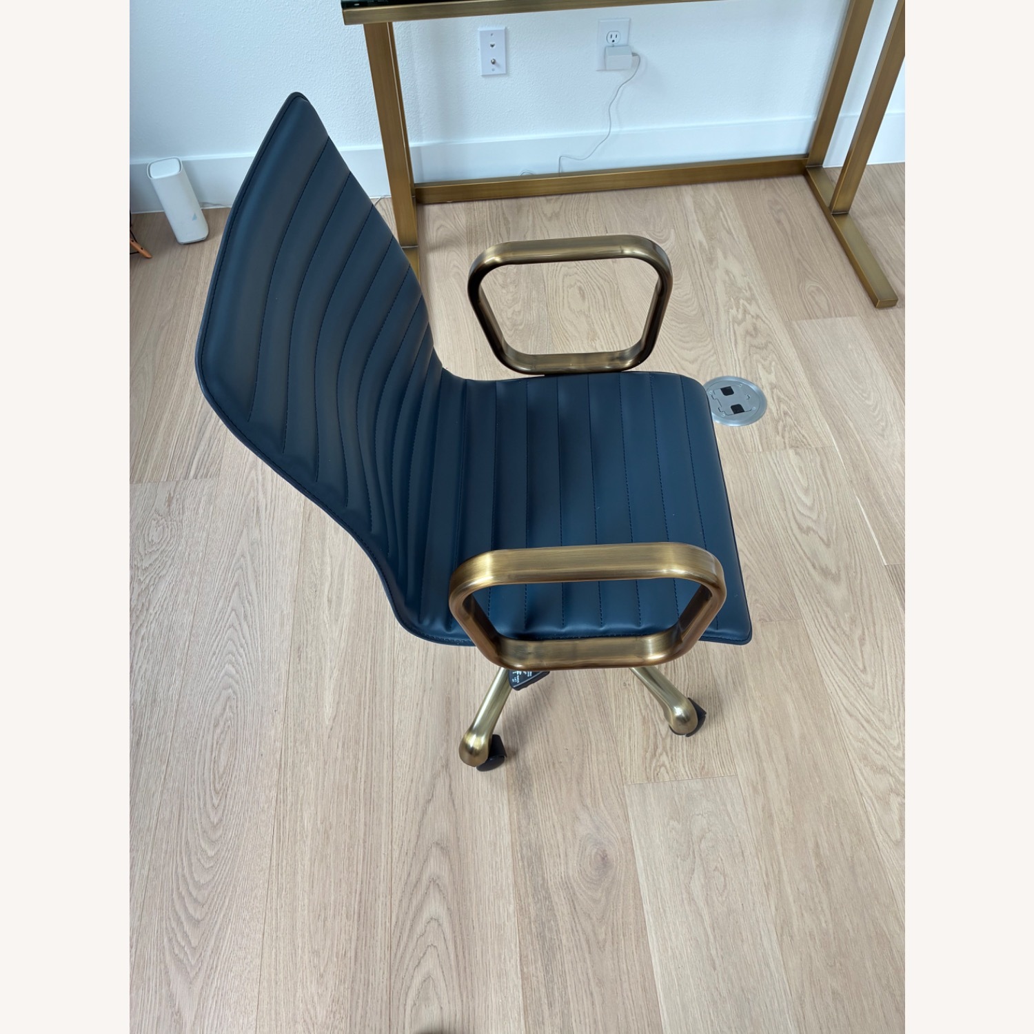 Crate & Barrel Blue Leather Office Chair - image-2