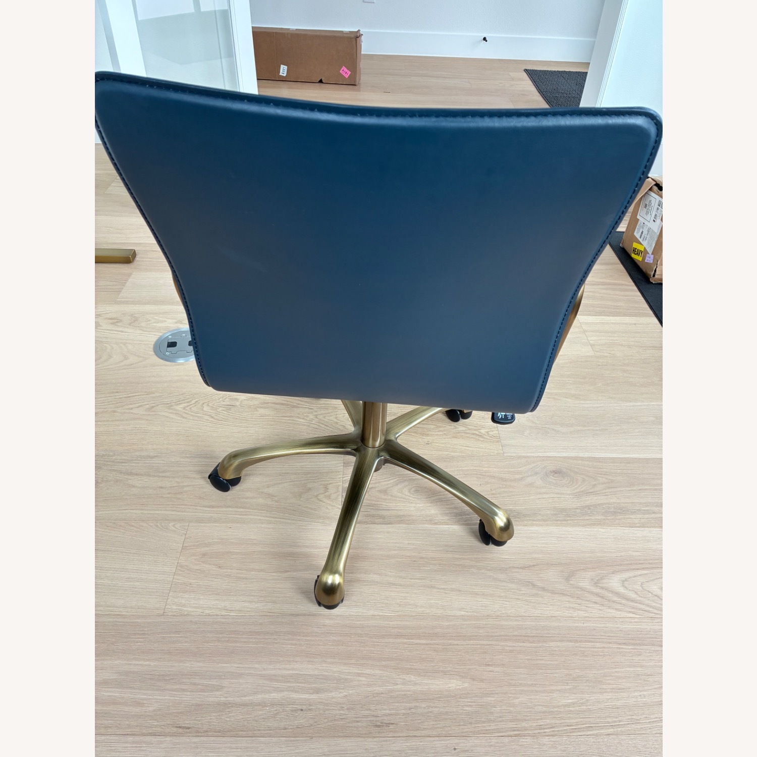Crate & Barrel Blue Leather Office Chair - image-3