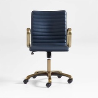 Crate & Barrel Blue Leather Office Chair