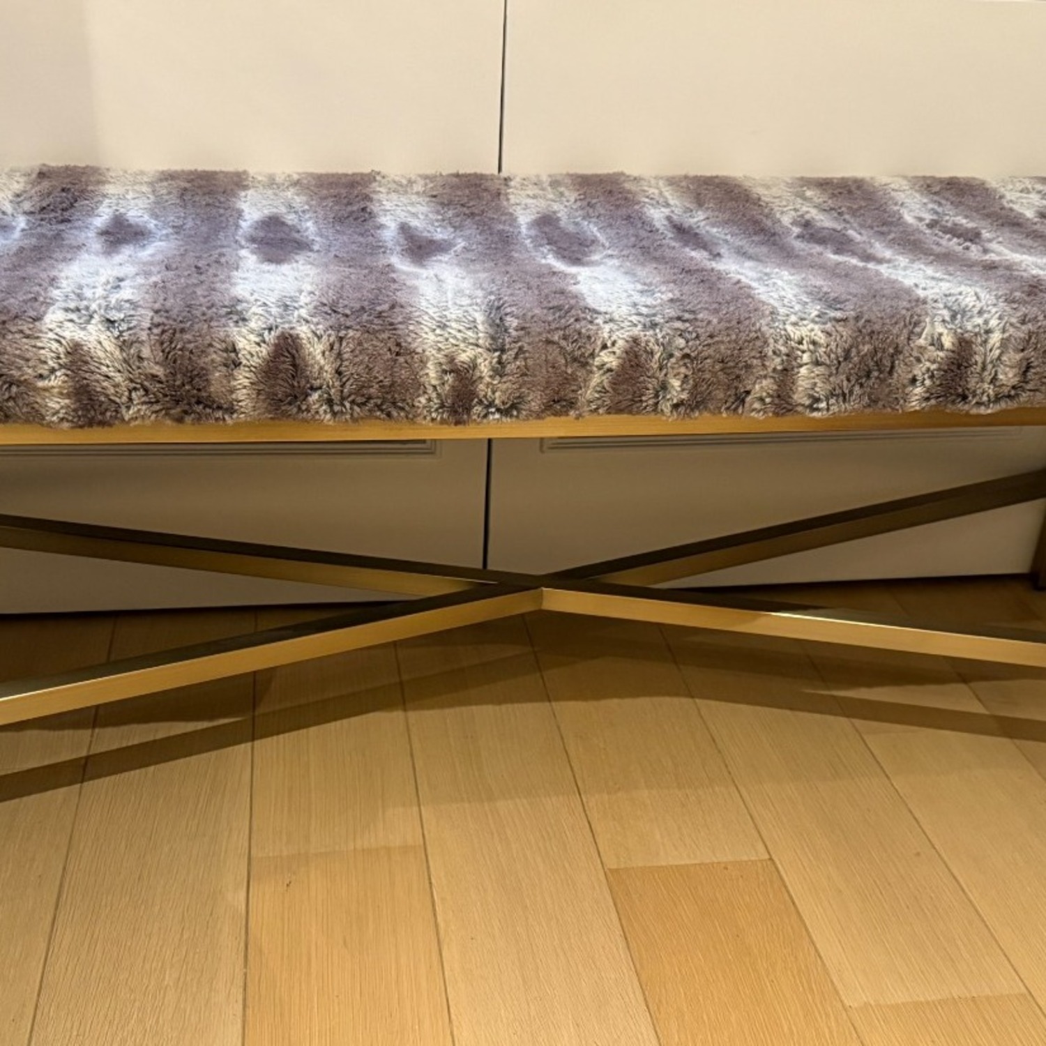 Mecox Gardens Brass Bench With Faux Fur Upholstery - image-2