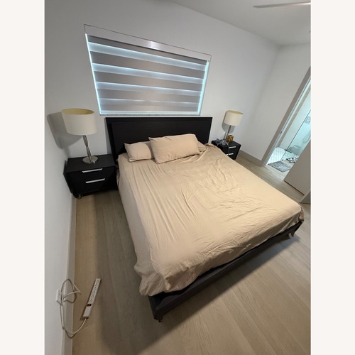 Used Scan Design Furniture Dark Brown Wood King Bed for sale on AptDeco