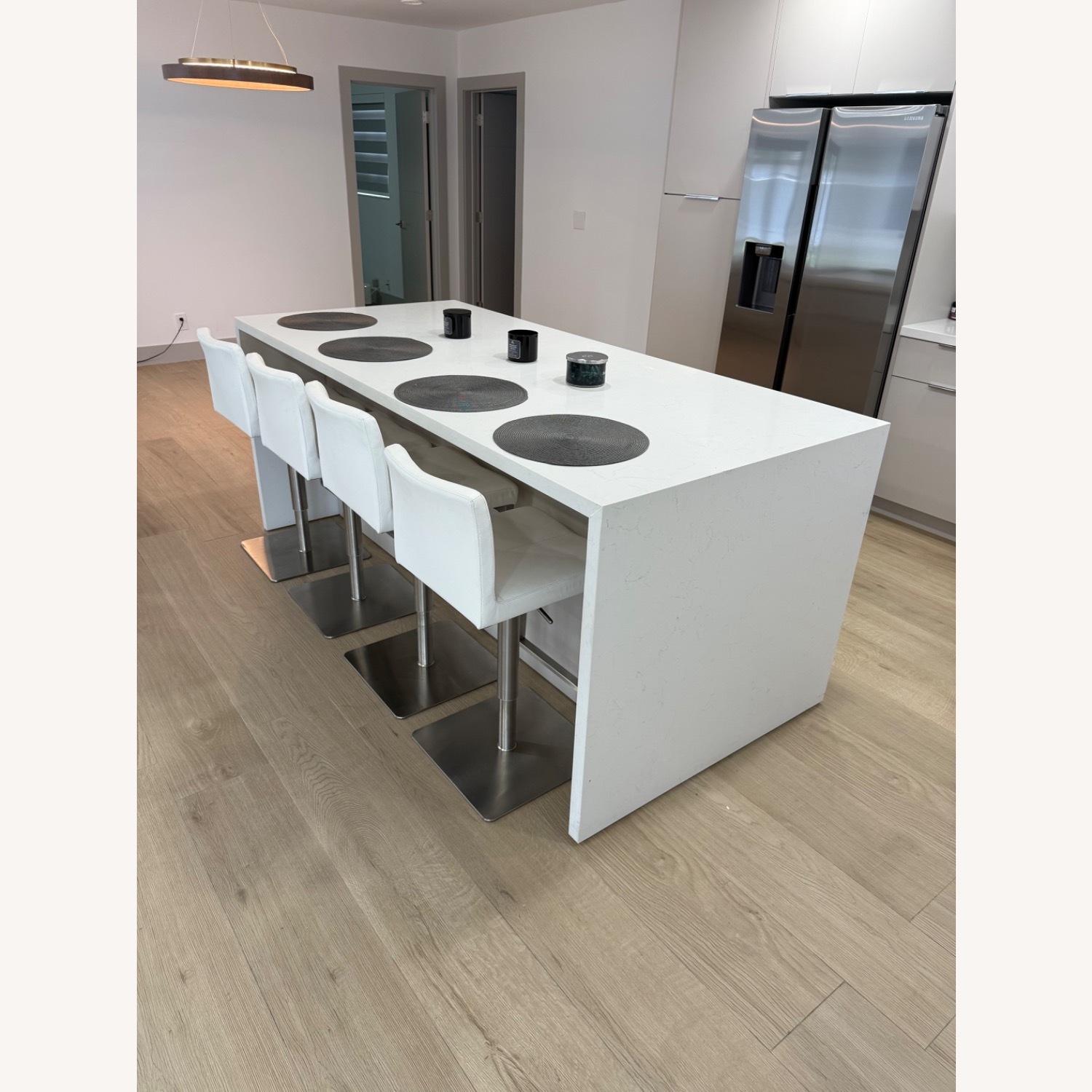 Scan Design Furniture White Leather Stools - image-4