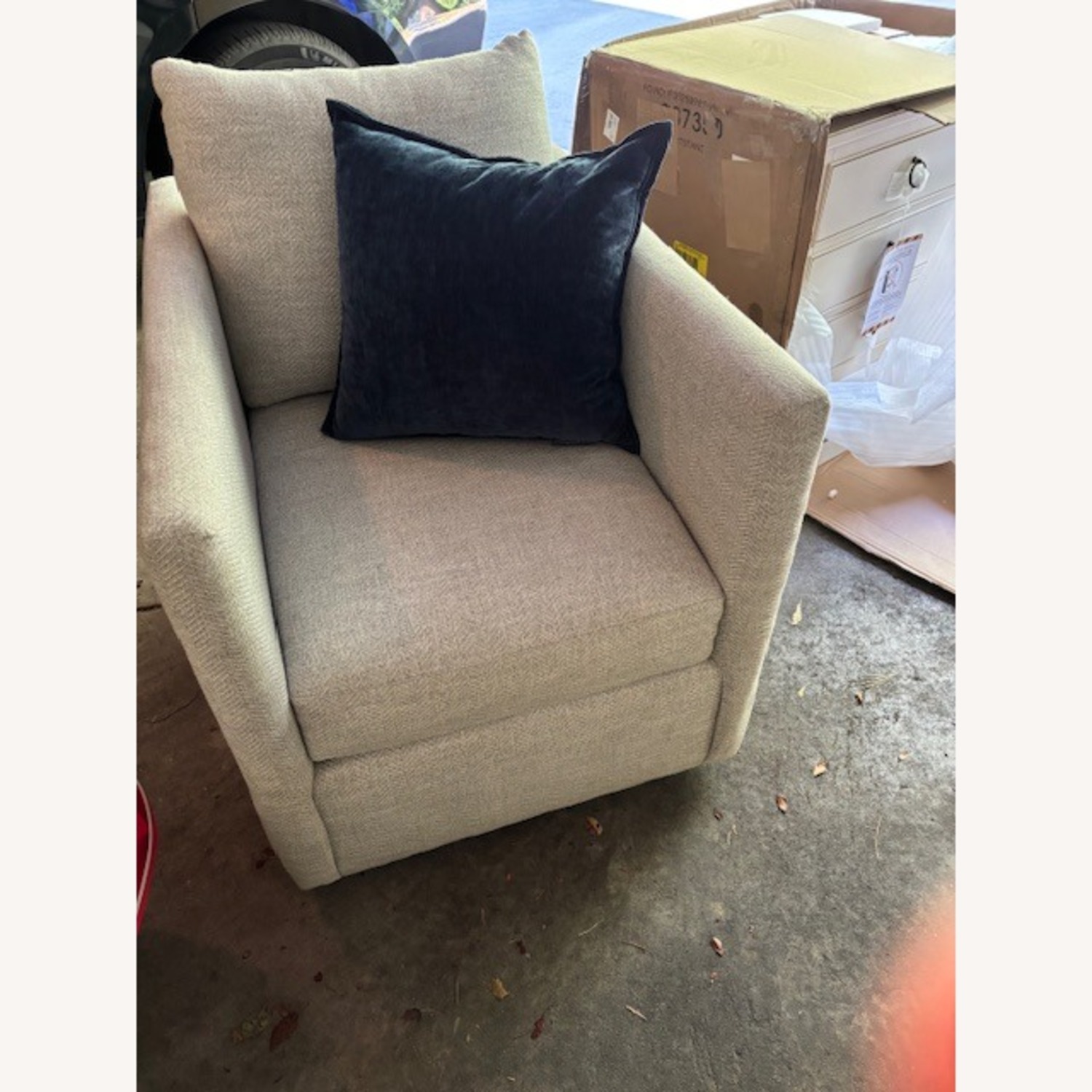 Bassett Light Gray Fabric Swivel Chair - image-1