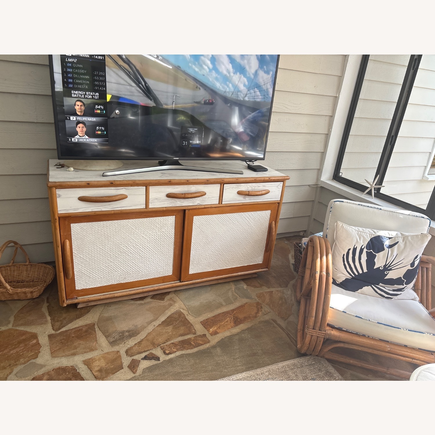 Vintage Rattan Set Sofa 2 Club Chairs Coffee Table - image-2