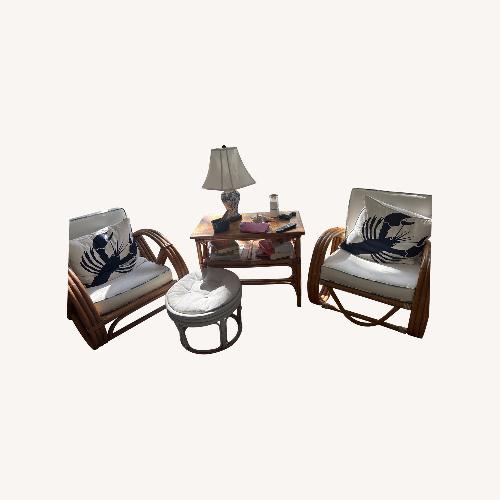 Used Vintage Rattan Set Sofa 2 Club Chairs Coffee Table for sale on AptDeco