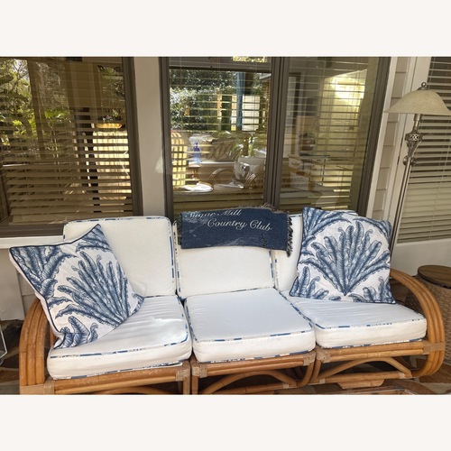 Used Vintage Rattan Set Sofa 2 Club Chairs Coffee Table for sale on AptDeco