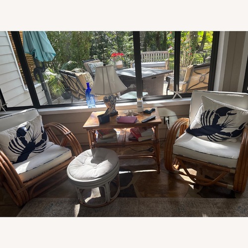 Used Vintage Rattan Set Sofa 2 Club Chairs Coffee Table for sale on AptDeco