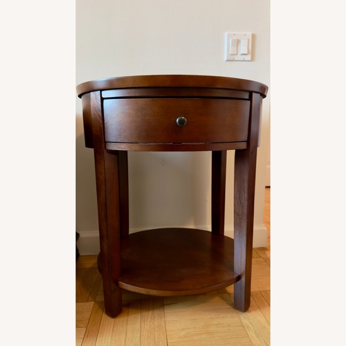 Used Set of 2 Round Wood Side Tables with Drawers for sale on AptDeco