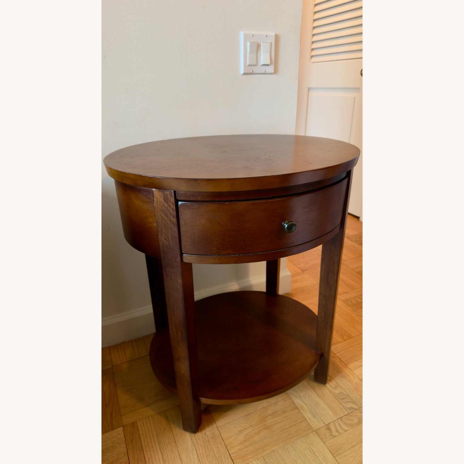 Set of 2 Round Wood Side Tables with Drawers - image-2