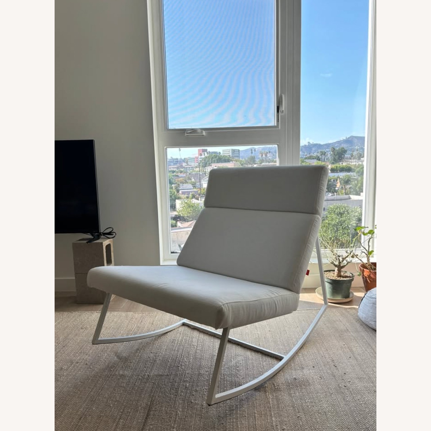 Gus Modern White Linen Accent Chair - image-1