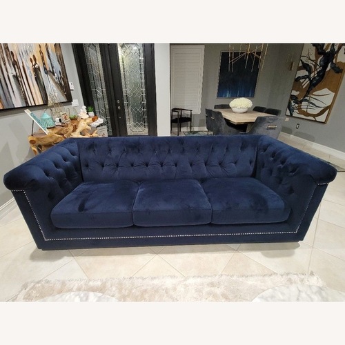 Used City Furniture Blue Velvet 3+ Seater Sofa for sale on AptDeco