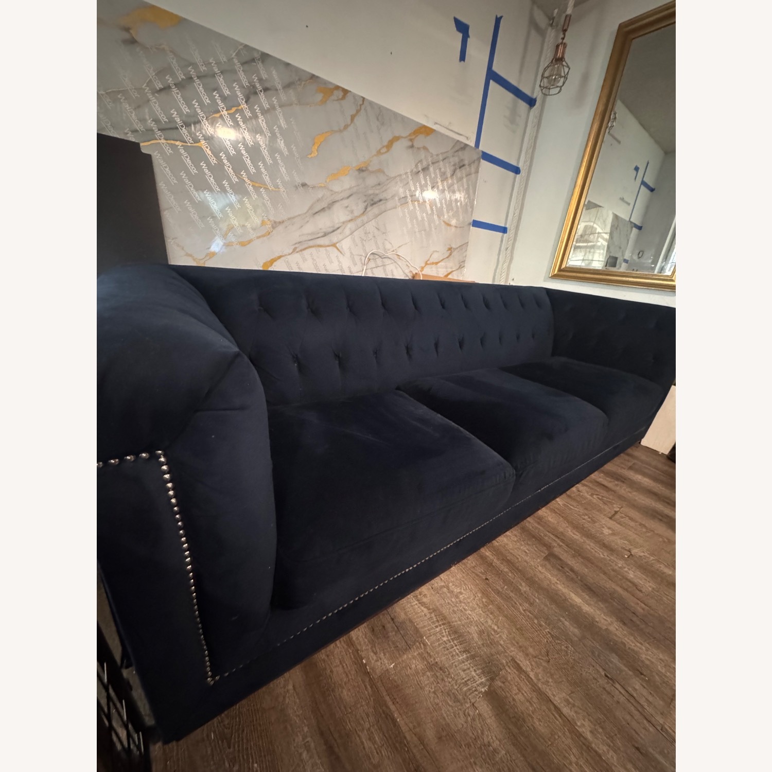 City Furniture Blue Velvet 3+ Seater Sofa - image-1