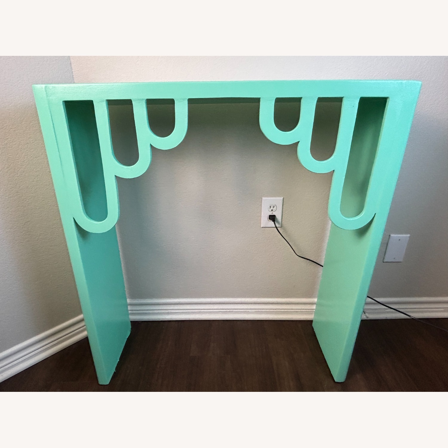 Turquoise Entryway Table with Arch Deco Details - image-4
