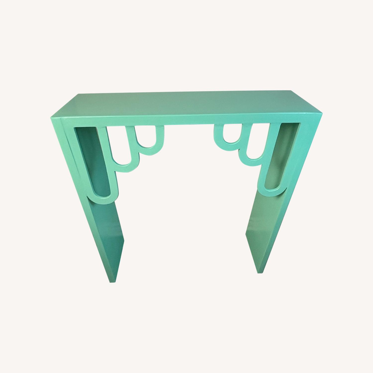 Turquoise Entryway Table with Arch Deco Details - image-0
