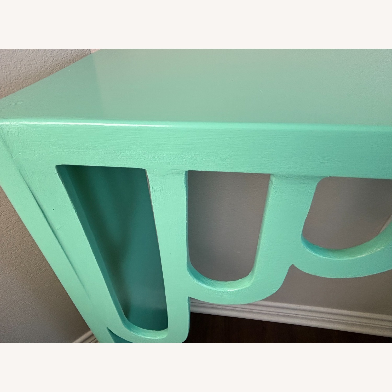 Turquoise Entryway Table with Arch Deco Details - image-8