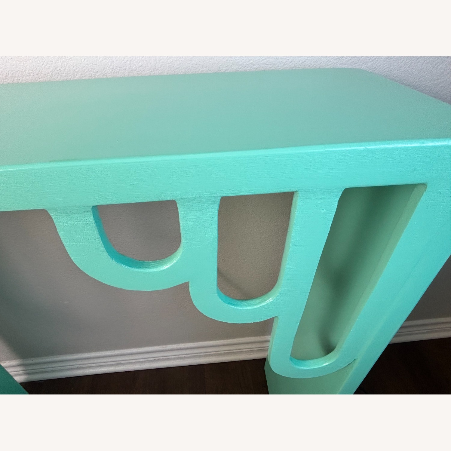 Turquoise Entryway Table with Arch Deco Details - image-7