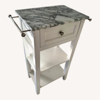 Pottery Barn White Wood Side Table Marble Top