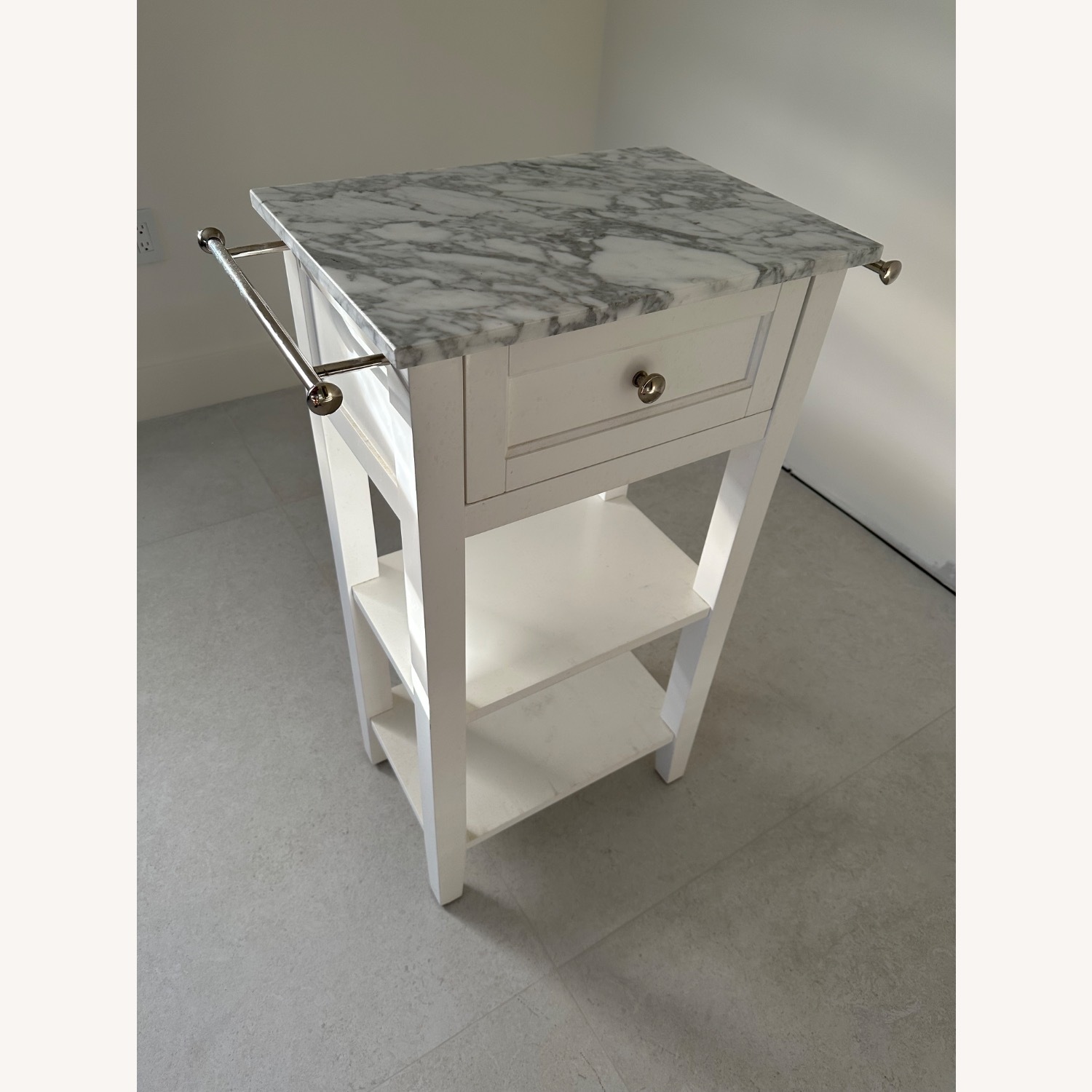 Pottery Barn White Wood Side Table Marble Top - image-2