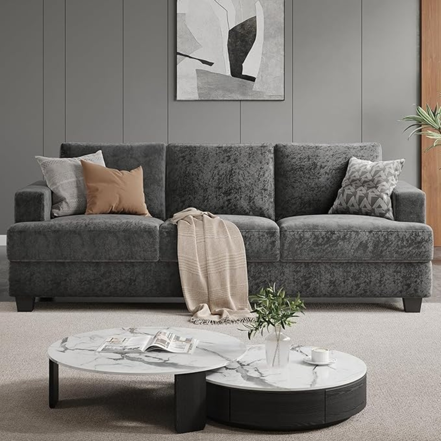 Amazon Light Gray Fabric 3+ Seater Sofa - image-0