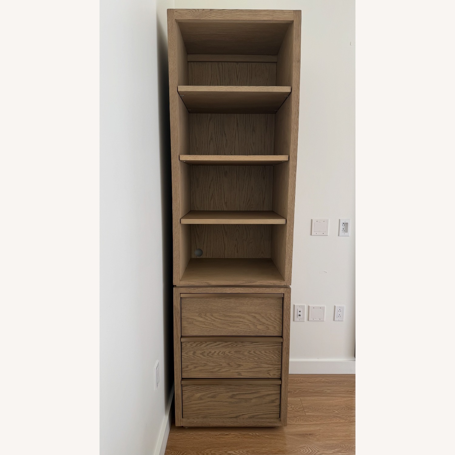 Restoration Hardware Greige Oak Bezier Bath Cabinet - image-1