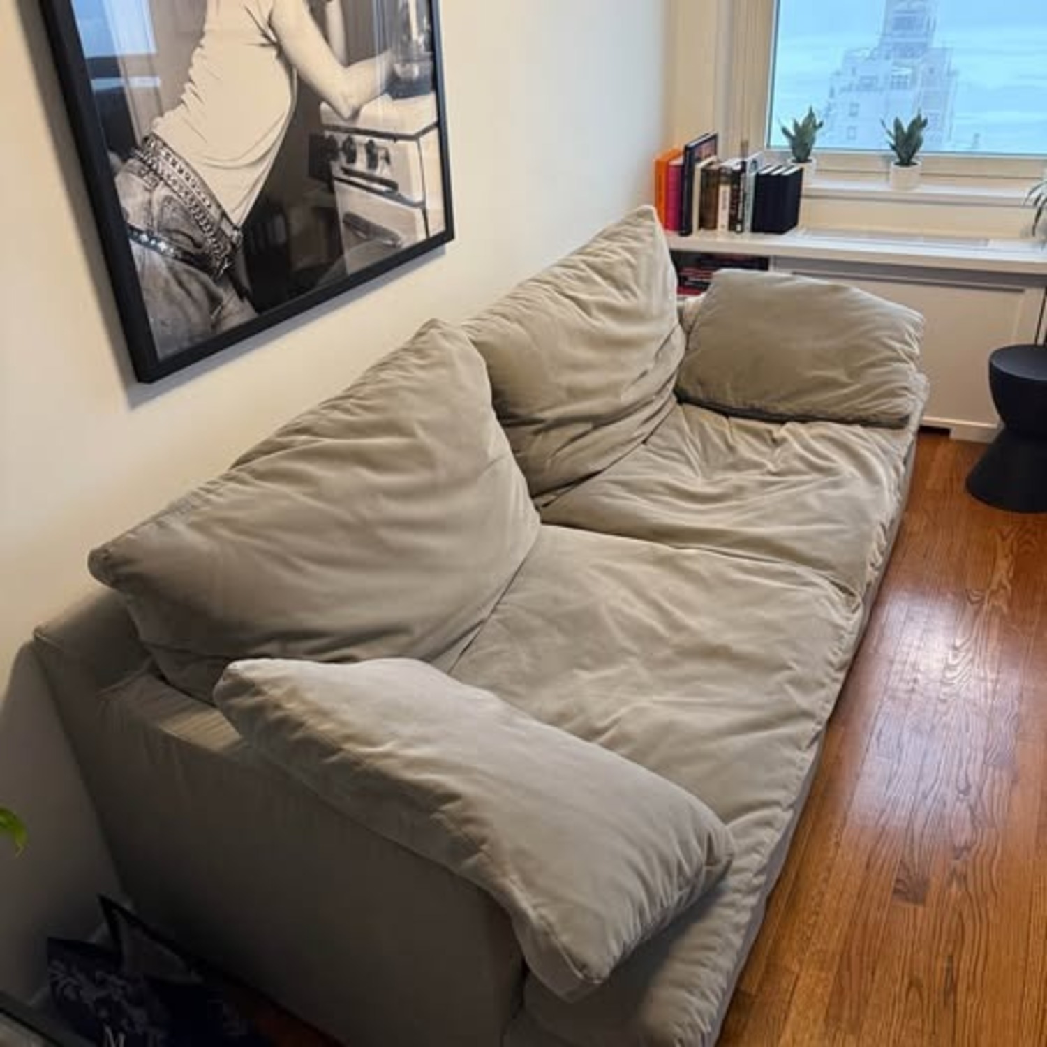 Restoration Hardware Velvet 8 ft. Sofa in Twilight Gray - image-3