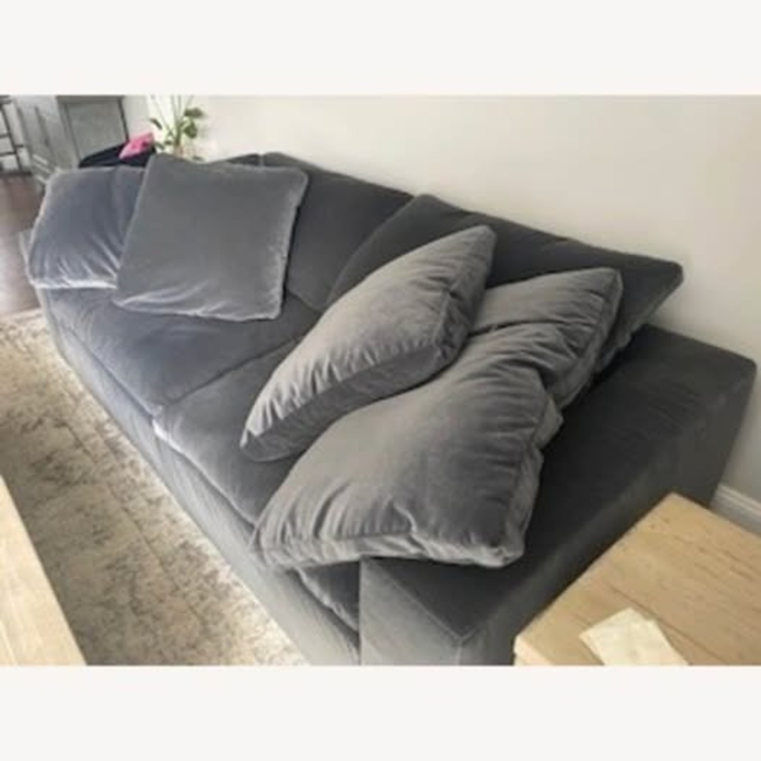 Restoration Hardware Velvet 8 ft. Sofa in Twilight Gray - image-1