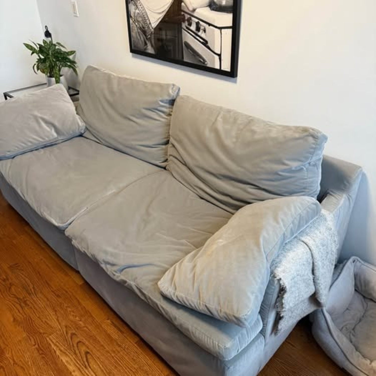 Restoration Hardware Velvet 8 ft. Sofa in Twilight Gray - image-4