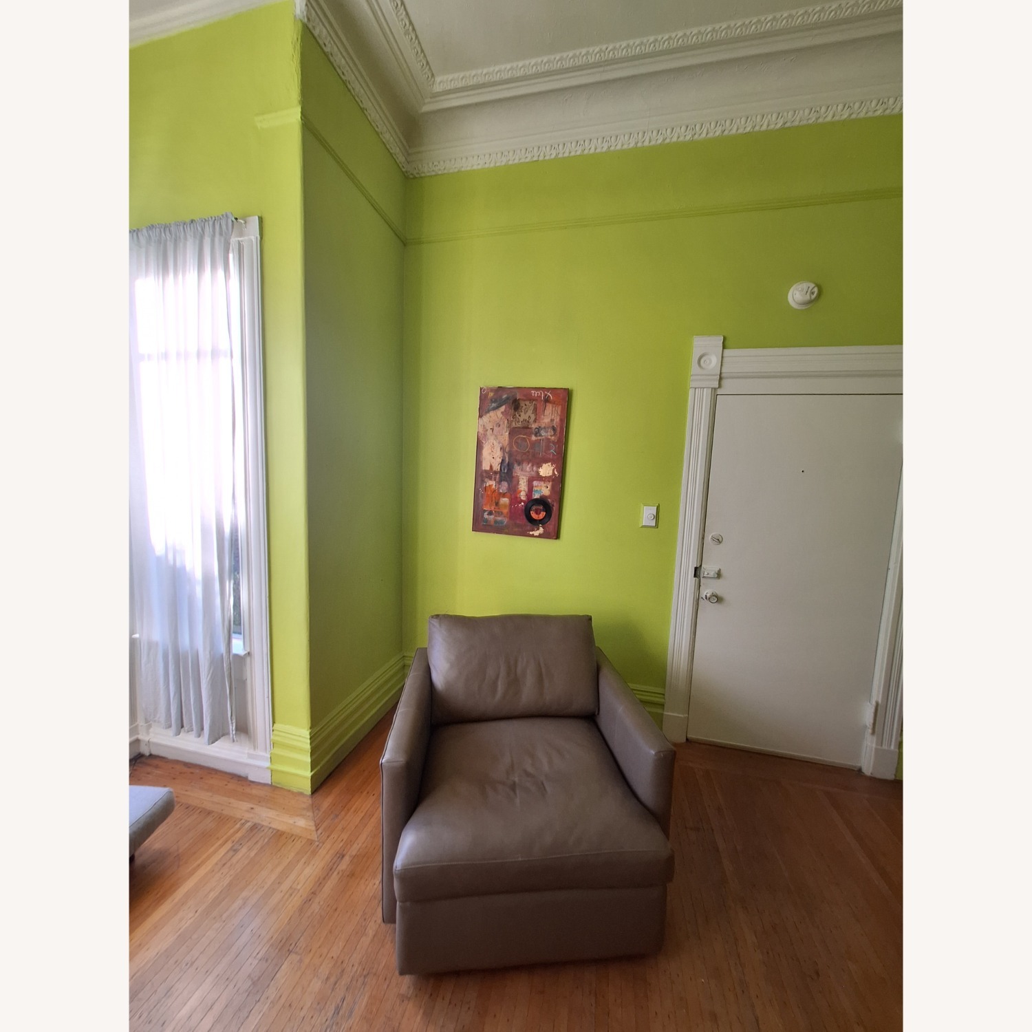 Crate & Barrel Lounge Leather Swivel Chair - image-1