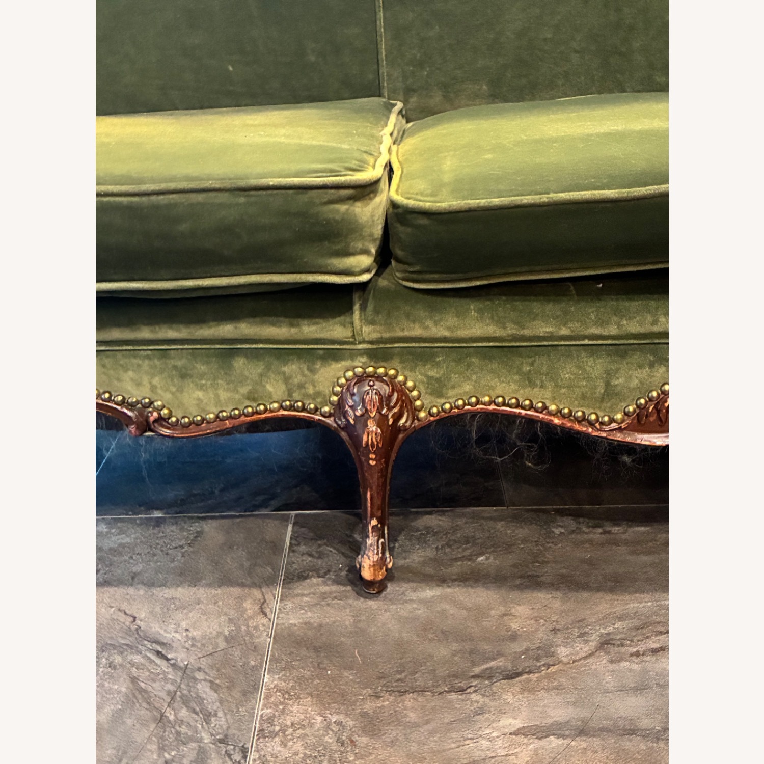 Vintage Green Velvet 3 Seater Sofa - image-3