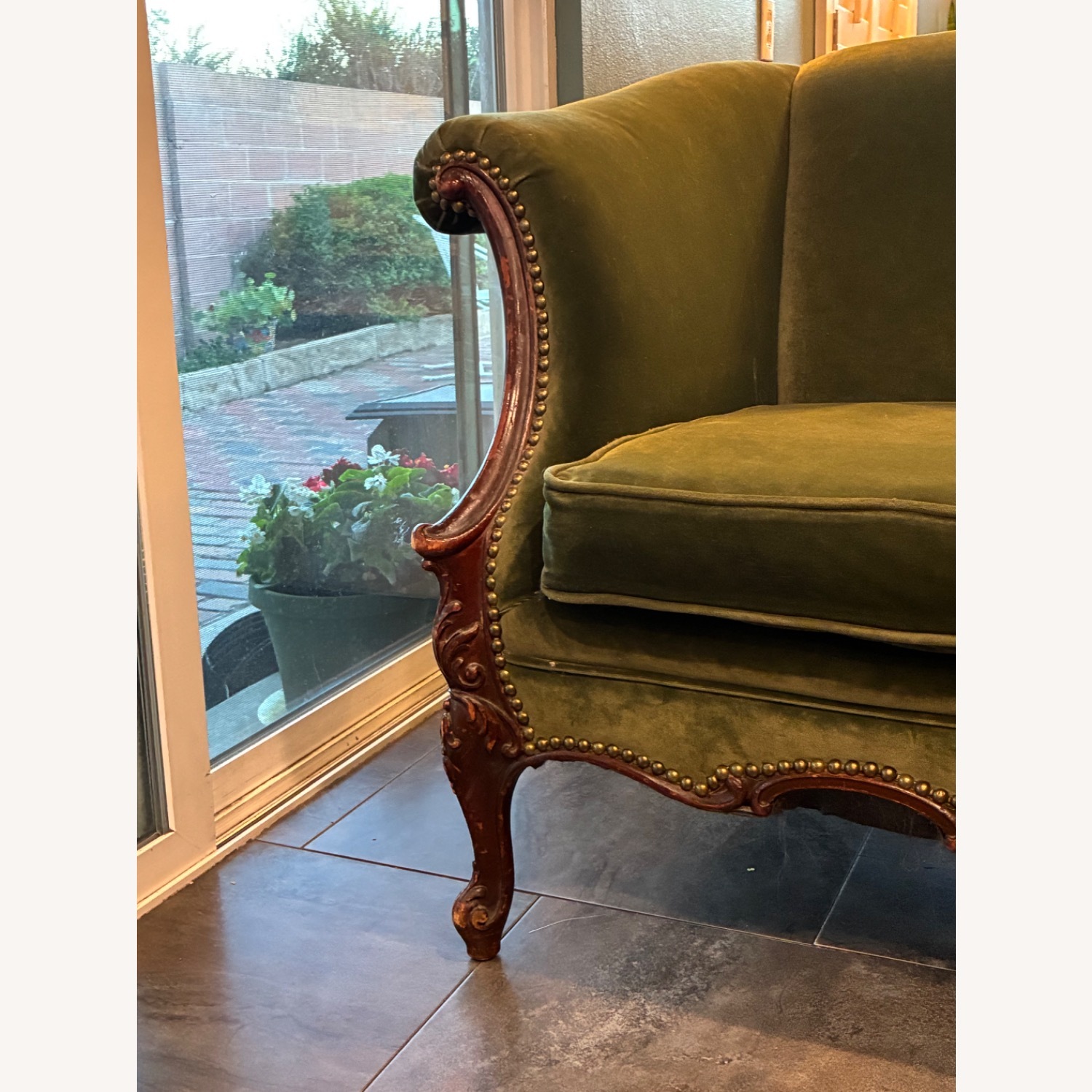 Vintage Green Velvet 3 Seater Sofa - image-5