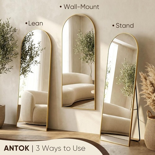 Used Amazon Antok Gold Arched Full-Length Floor Mirror for sale on AptDeco