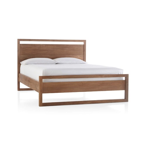 Used Crate & Barrel Natural Teak Wood Queen Bed for sale on AptDeco