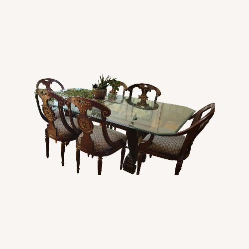 Used Luxe Home Glass Dining Table with 6 Chairs for sale on AptDeco