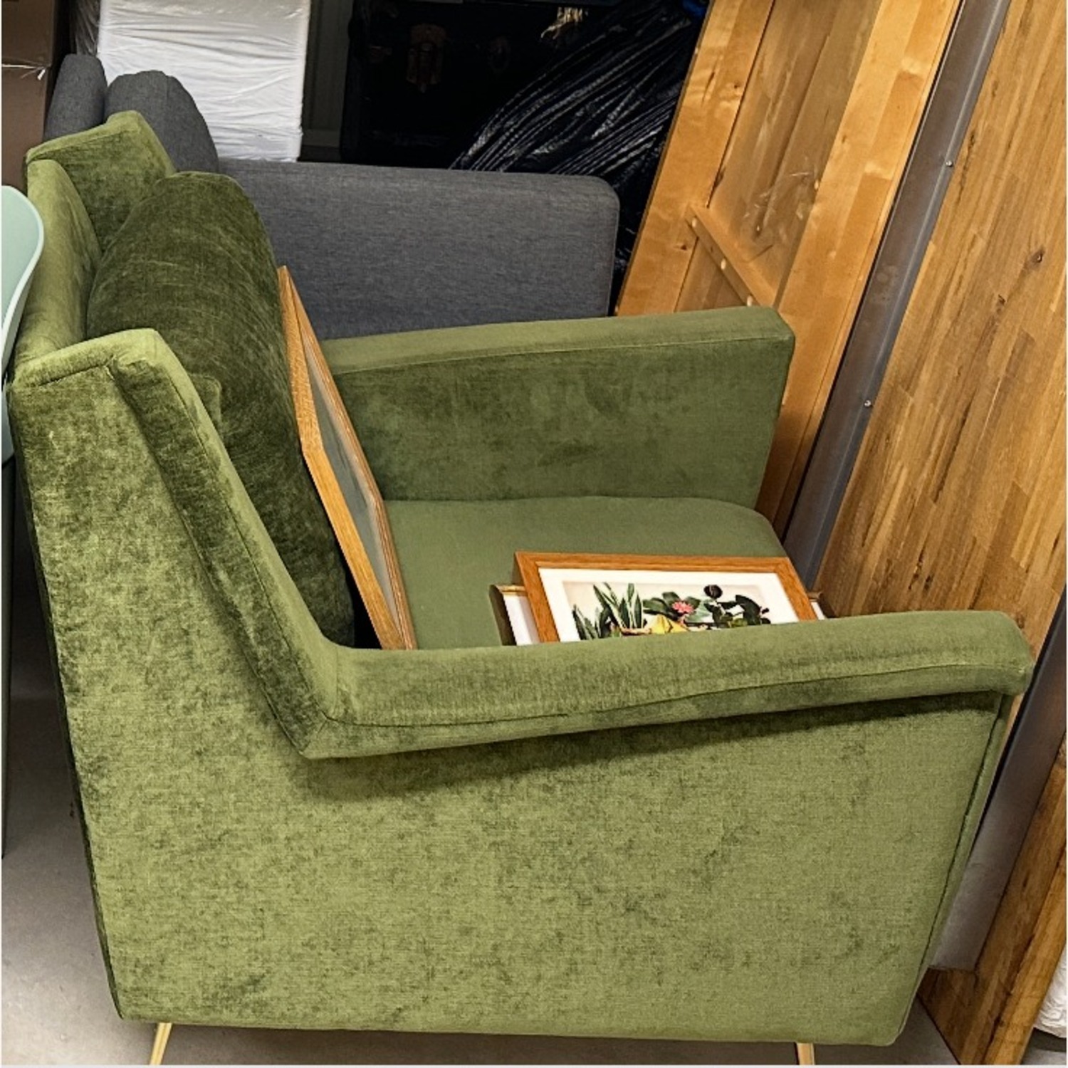 West Elm Green Velvet Armchair - image-4