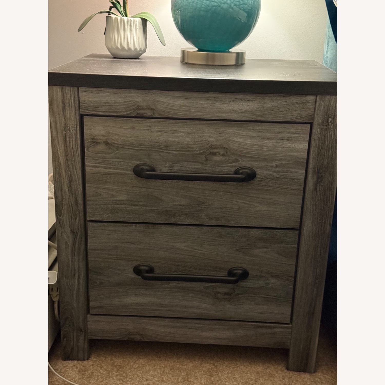 Ashley Furniture Dark Gray Wood Nightstand - image-1