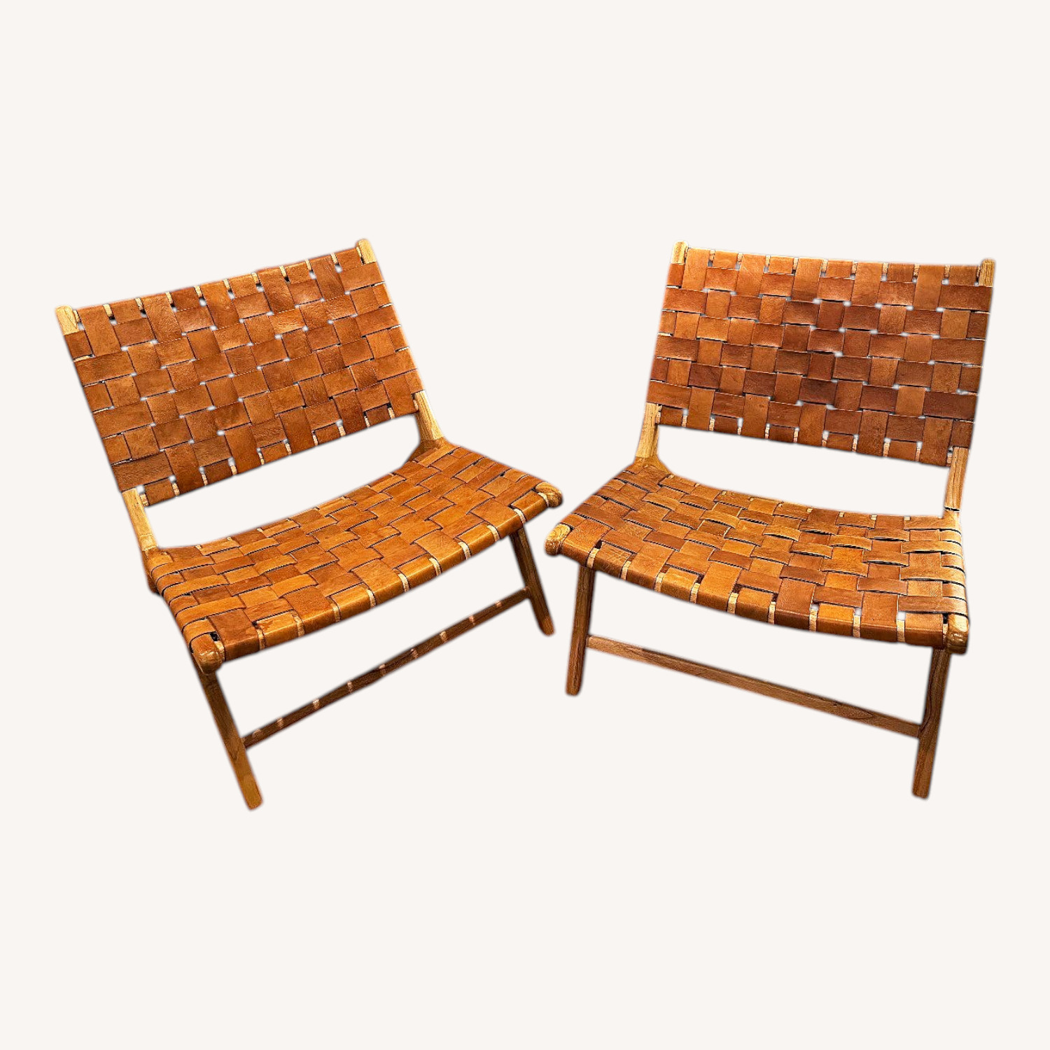 Teak and Leather Accent Chairs - image-0