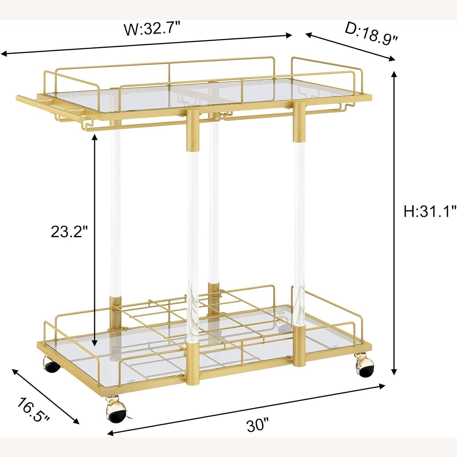 Amazon Gold Bar Cart with Glass Shelving - image-2
