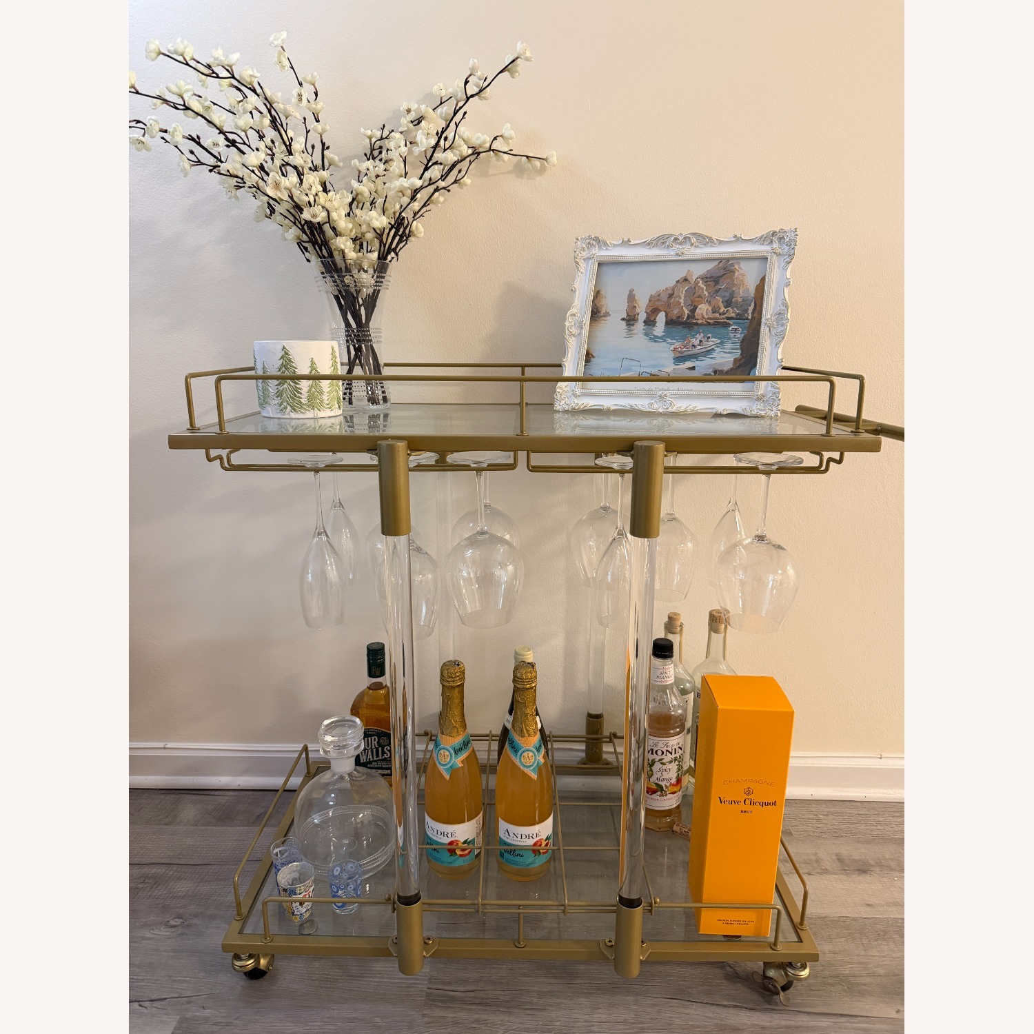 Amazon Gold Bar Cart with Glass Shelving - image-3