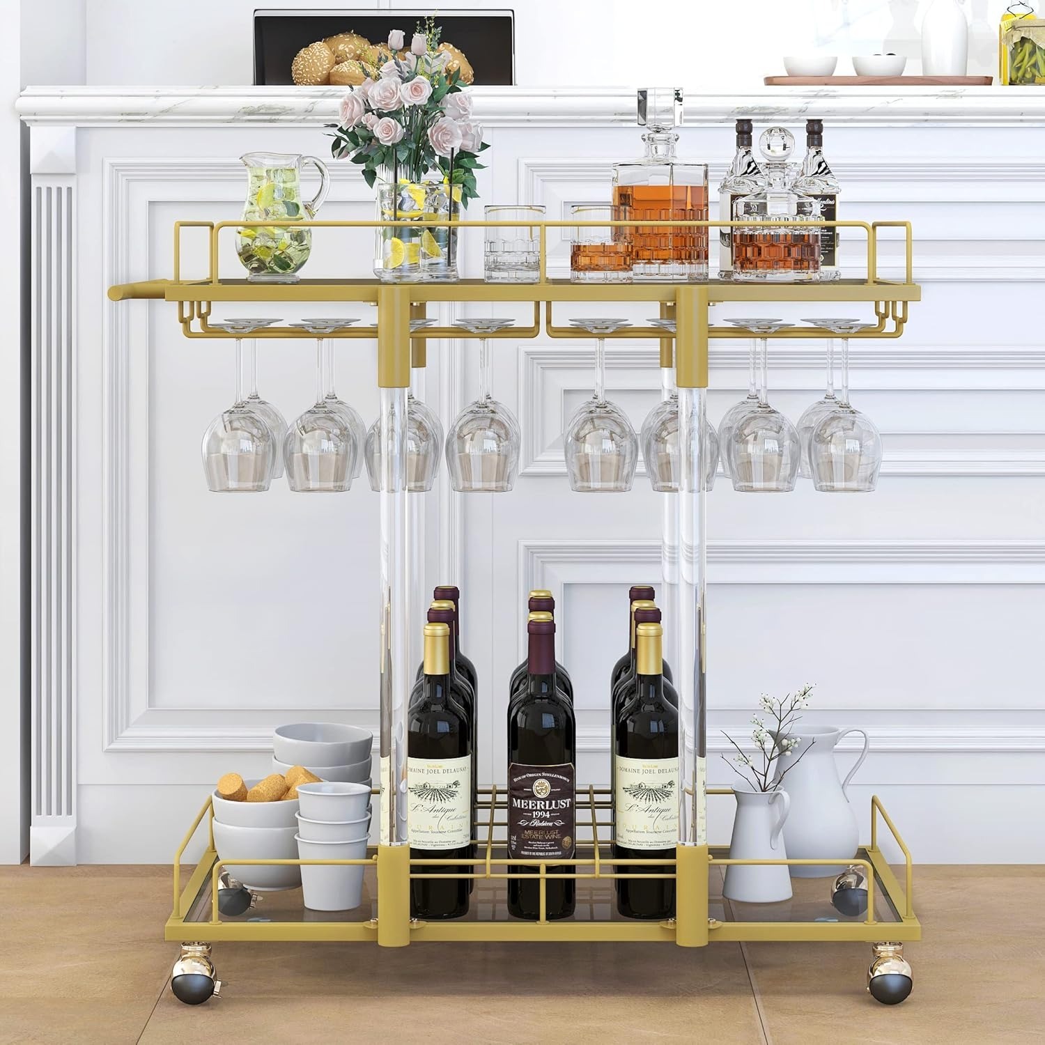 Amazon Gold Bar Cart with Glass Shelving - image-0