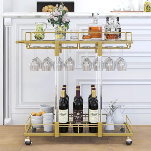 Used Amazon Gold Bar Cart with Glass Shelving for sale on AptDeco