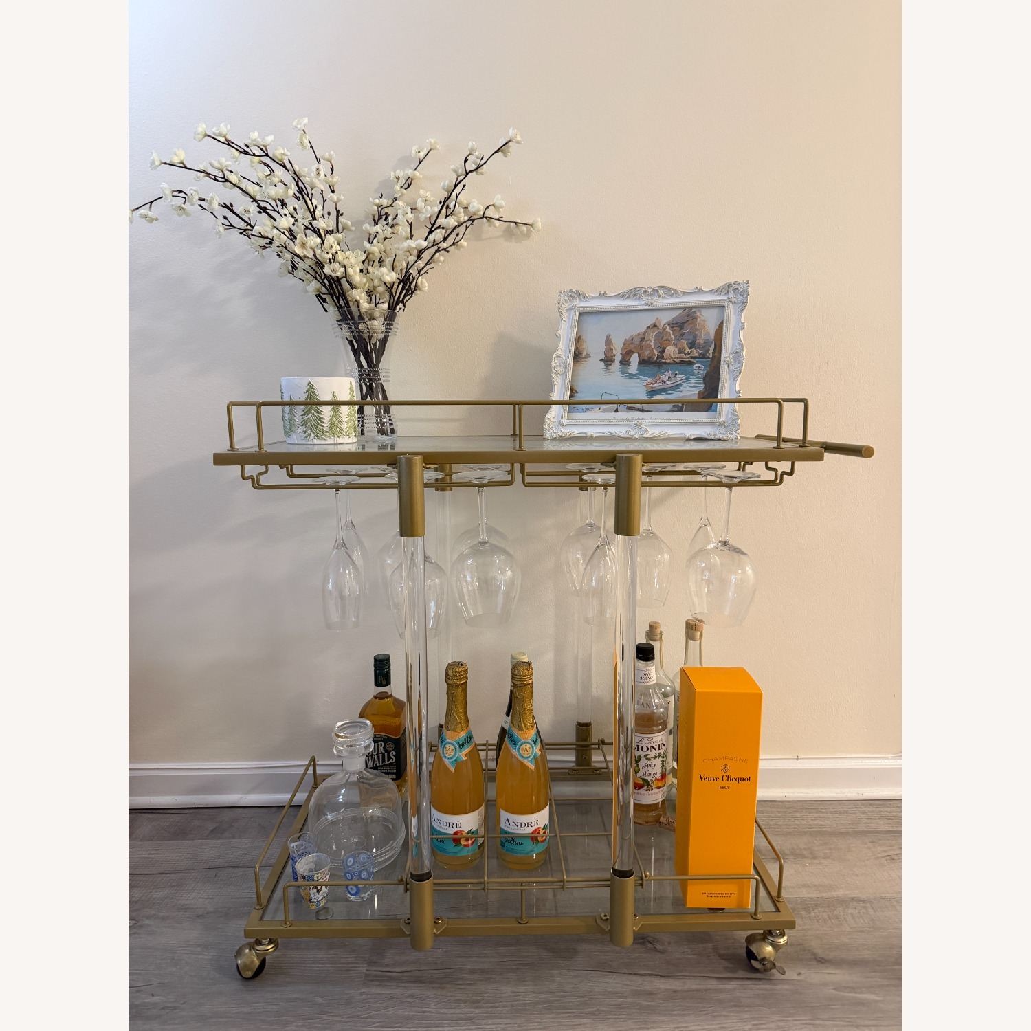 Amazon Gold Bar Cart with Glass Shelving - image-5