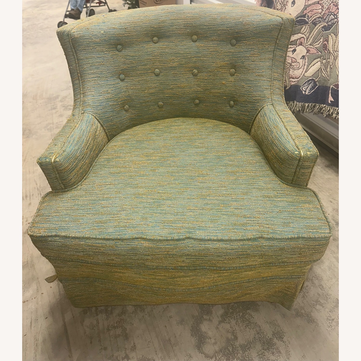 Vintage/Antique Green Fabric Accent Chair - image-3