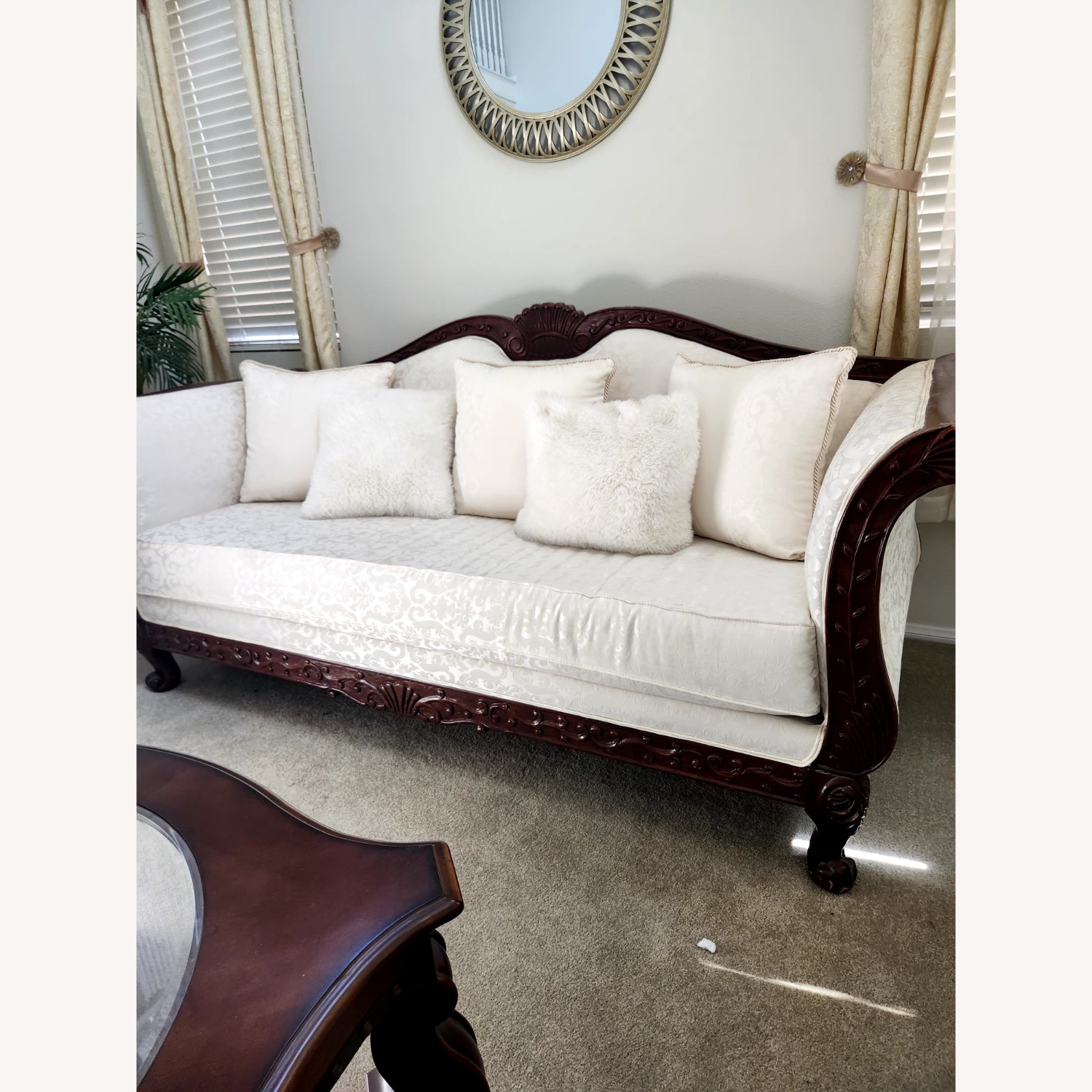 Vintage/Antique Natural Fabric Loveseat - image-2