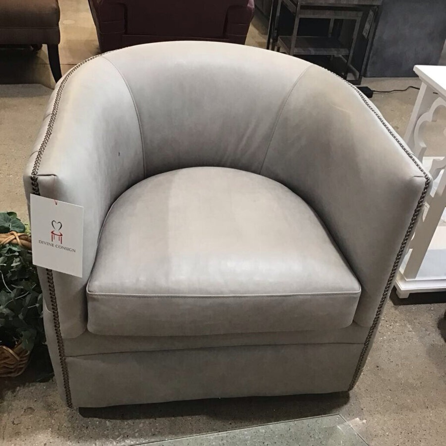 Bernhardt Palazzo Leather Swivel Barrel Chair - image-2