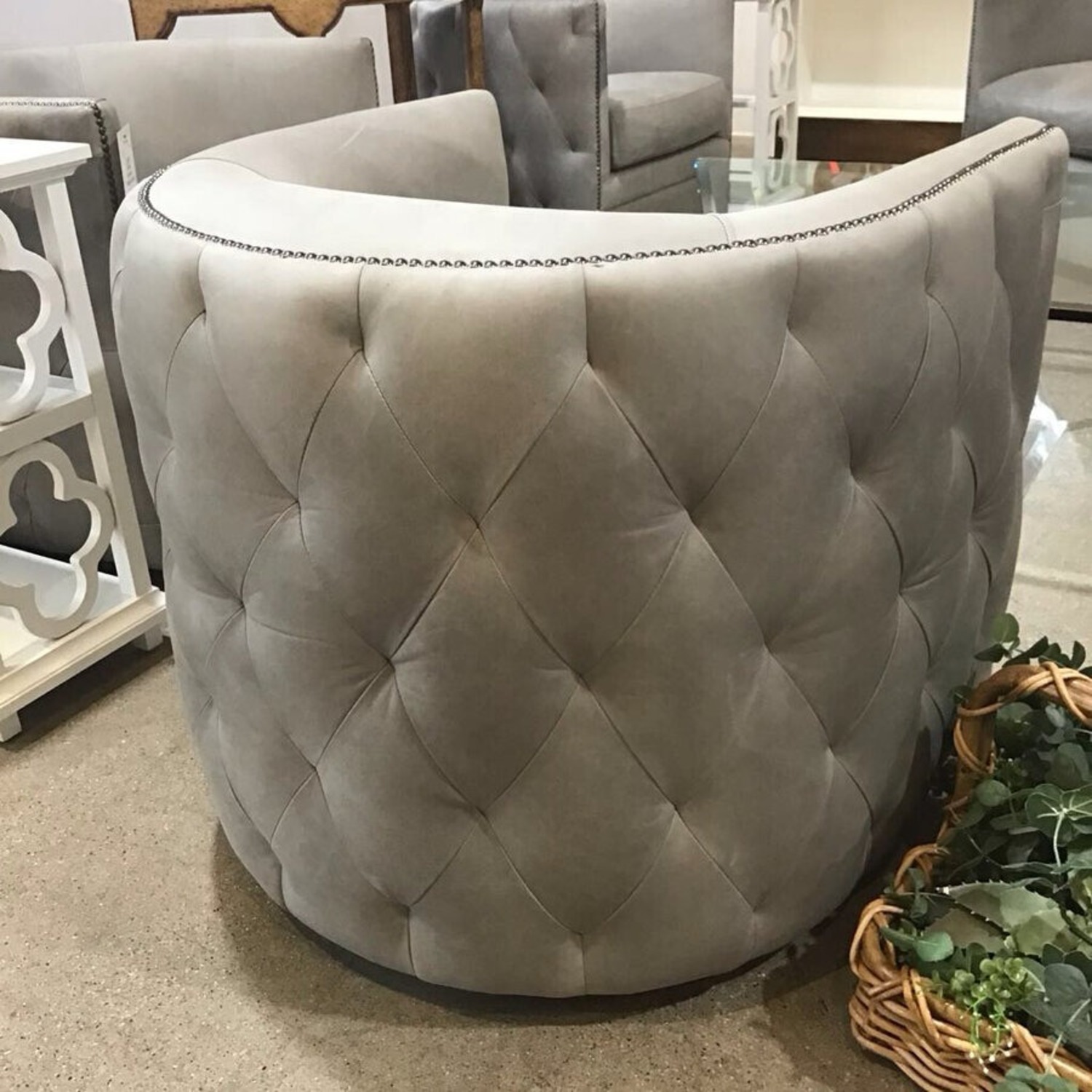 Bernhardt Palazzo Leather Swivel Barrel Chair - image-7